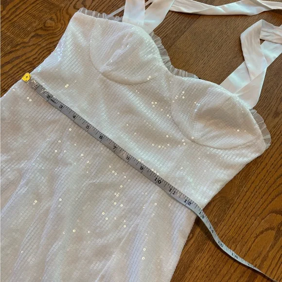 Lulus NWT Glowing Intentions White Sequin Bustier Tie-strap Mini Dress - Size S - Picture 11 of 15